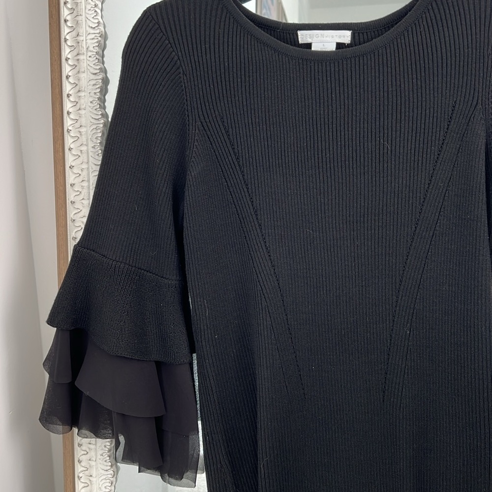 DESIGN HISTORY Black Ruffle Bell Sleeve Sweater